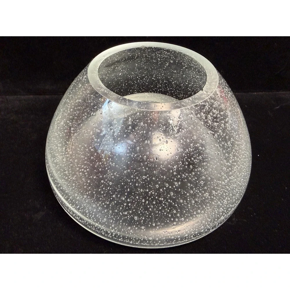 Hand Blown‎ Clear Controlled Bubble Glass Bowl Bullicante Art Glass Centerpiece